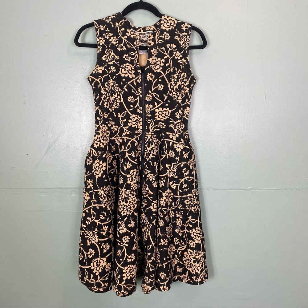 Effie's Heart Varo Dress XS Black Beige Floral Print Front Zip